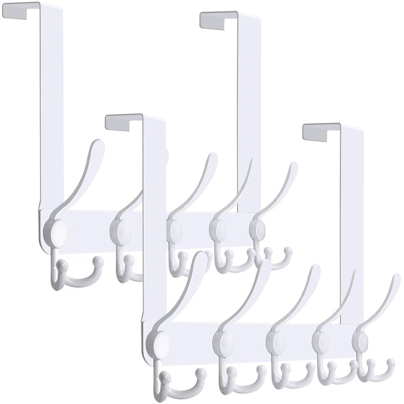 WEBI Over The Door Hook Door Hanger Hook Rack with 5 Tri Hooks for Hanging Coats, Door Towel Rack Towel Hanger Door Coat Hanger Over Door Coat Rack for Bathroom,Behind Back of Door,White,2 Packs - Image 1
